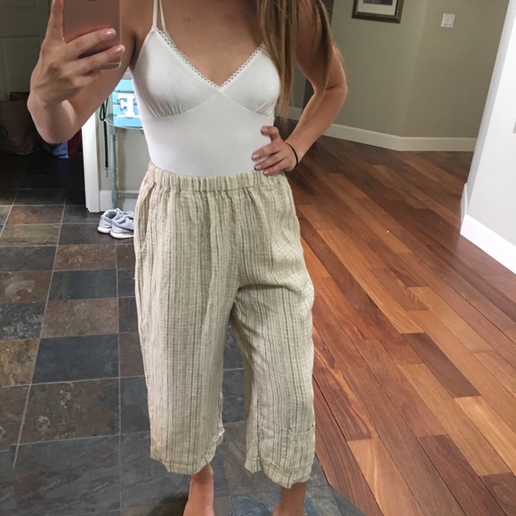 Flax Pants - FLAX Boho Stripped Linen Flowy High Waisted Pants